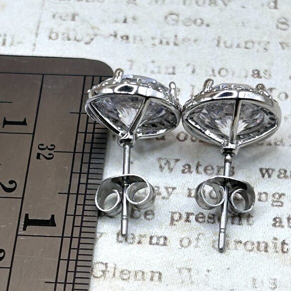 14K White Gold Plated CZ Halo Large Elegant Stud Earrings - Picture 5 of 7
